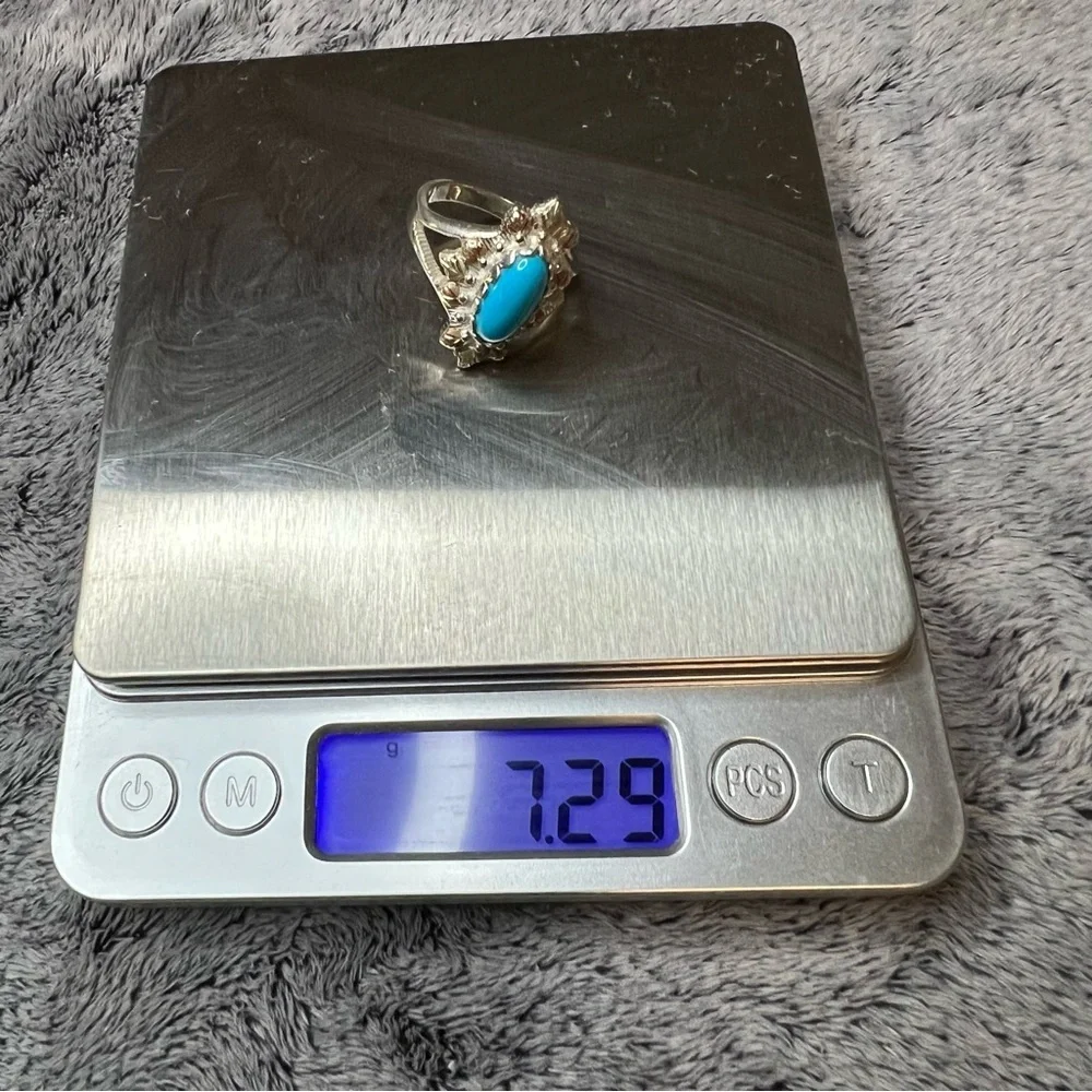 Black Hills Gold Sterling Silver Turquoise Leaves Ring Size 10